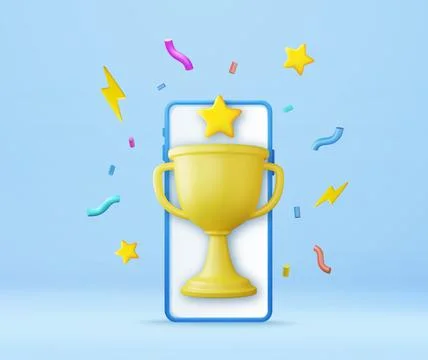 Winner cup on smartphone screen. Illustrazione stock