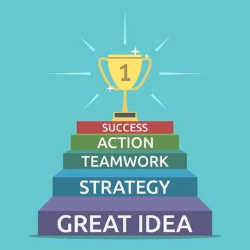 Winner cup on steps Stock Illustration