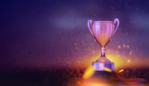 Winner cup in the sunset sky background, 3D illustration Stock Illustration