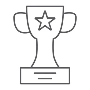 Winner cup thin line icon, champion and goblet, trophy sign, vector graphics, a Ilustração Stock