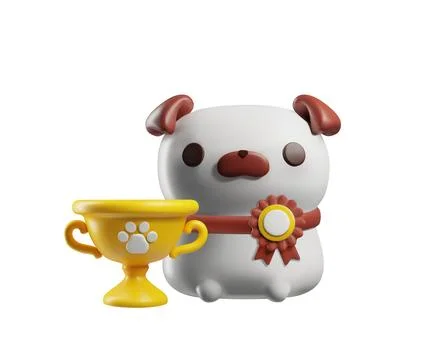 Winner dog with trophy 3D vector illustration Stock Illustration