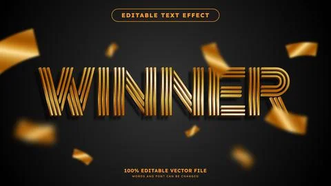 Winner Gold 3D Realistic Editable Text Effect with Gold Confetti Stock Illustration