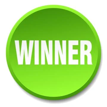 Winner green round flat isolated push button Stock Illustration