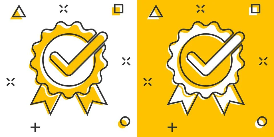 Winner icon in comic style. Rosette award cartoon vector illustration on whit イラスト素材