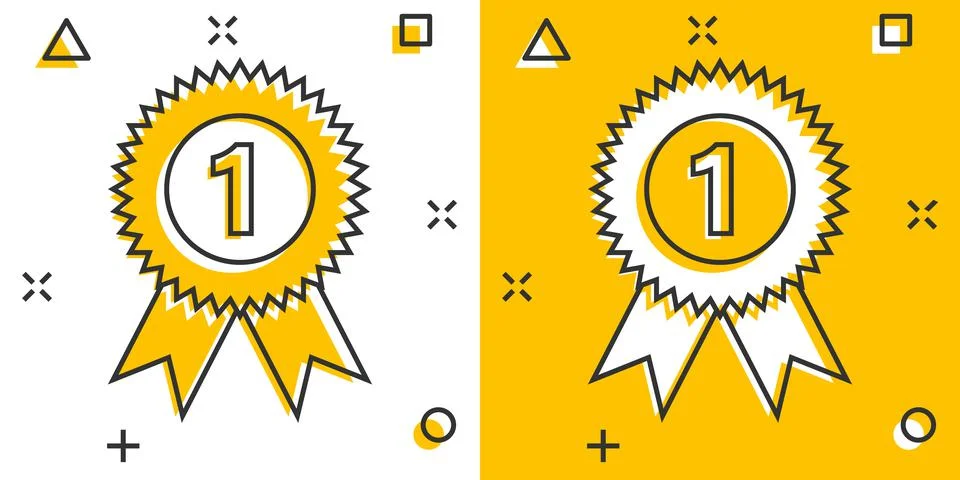 Winner icon in comic style. Rosette award cartoon vector illustration on whit Illustrazione stock