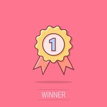 Winner icon in comic style. Rosette award cartoon vector illustration on wh.. Stock Illustration