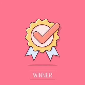 Winner icon in comic style. Rosette award cartoon vector illustration on wh.. Stock Illustration
