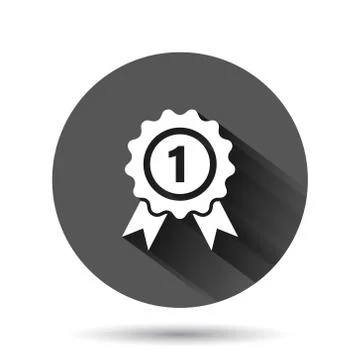 Winner icon in flat style. Rosette award vector illustration on black round b Stock Illustration