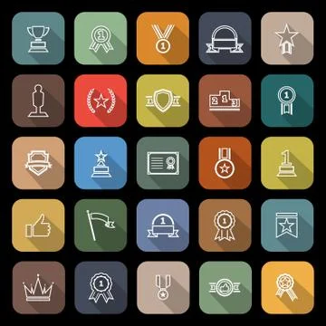 Winner line flat icons with long shadow Иллюстрация