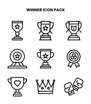 Winner Line Set Icons Pack Stock Illustration