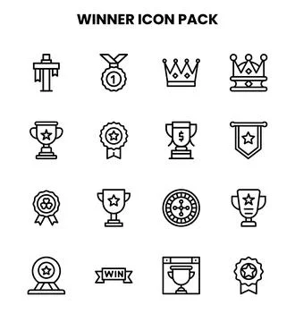 Winner Line UI Icons Pack Stock Illustration
