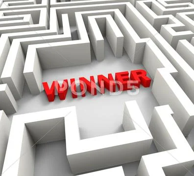 Winner in maze showing puzzle solution Stock Illustration
