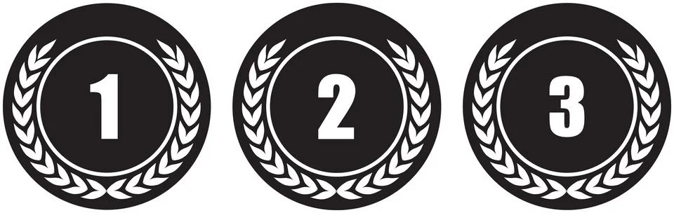 Winner Medal First to third, First, Second, third, medal coin, Competition .. Illustrazione stock