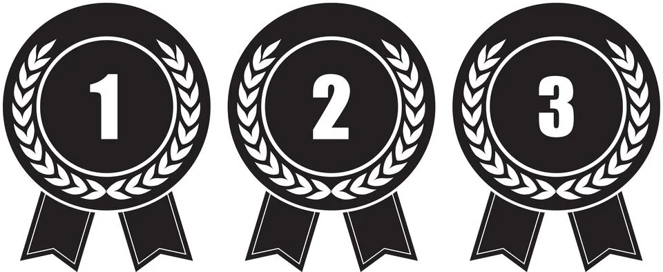 Winner Medal First to third, First, Second, third, medal With Ribbon, Compe.. Stock Illustration