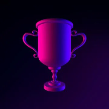Winner neon cup icon. 3d rendering ui ux interface element. Dark glowing sy.. Stock Illustration