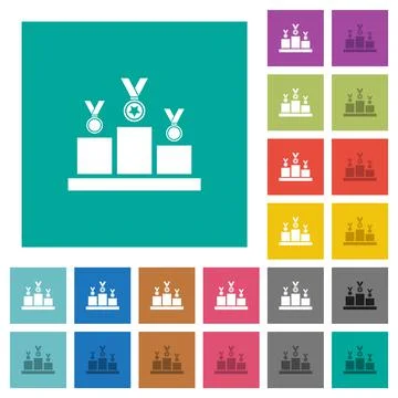 Winner podium with awards square flat multi colored icons Stock Illustration