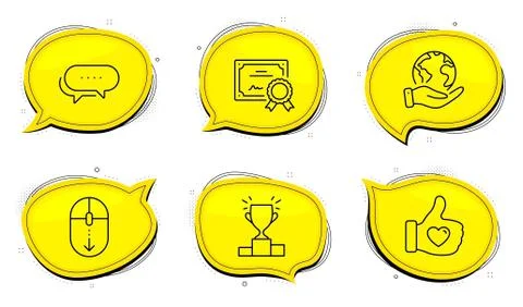 Winner podium, Scroll down and Like hand icons set. Dots message sign. Vector Illustrazione stock