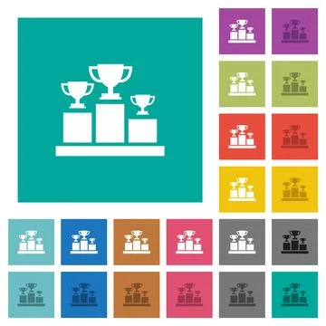 Winner podium with trophy cups square flat multi colored icons Stock Illustration
