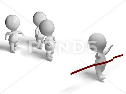 Winner of race beating 3d characters showing triumph Stock Illustration