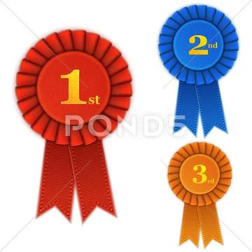 Winner Rosette Set with Ribbons. Stock Illustration