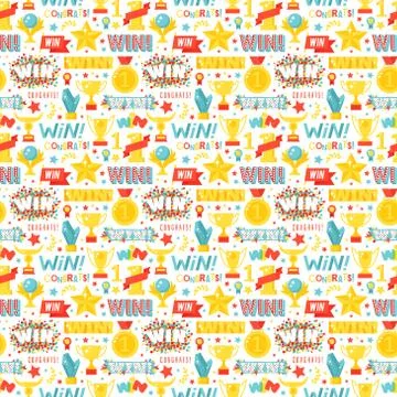 Winner seamless pattern with gold cup vector Stockillustratie