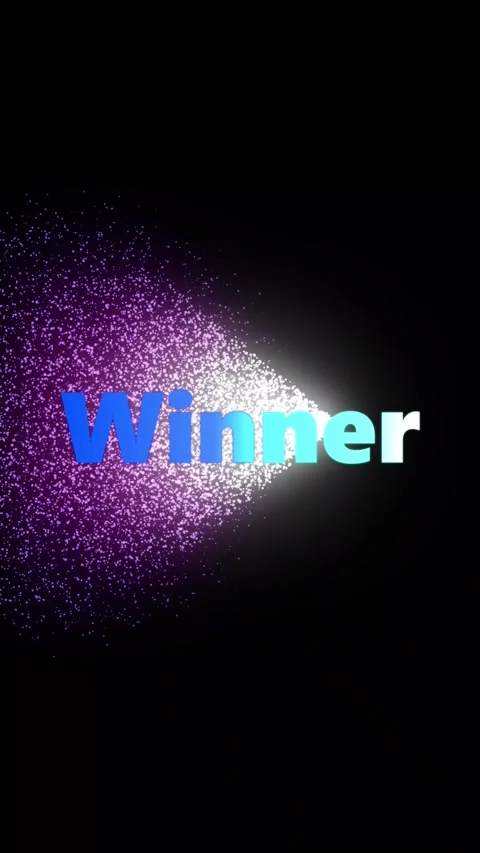 Winner text slowly appears while white and lilac particles emerge behind it and Stock Footage 340150432