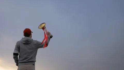 Winner with trophy cup in the hand Stock Footage 87195167