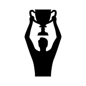 Winner with trophy cup icon. Man holding winner cup. Happy man celebrating Stock Illustration