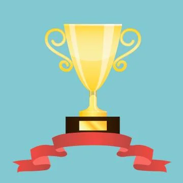 Winner trophy cup with red ribbon Stock Illustration