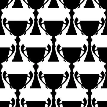Winner trophy cup seamless pattern. Black simple silhouette texture Illustrazione stock