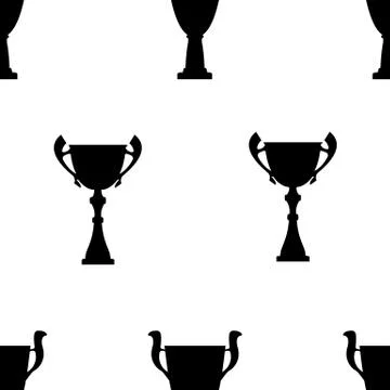Winner trophy cup seamless pattern. Black simple silhouette texture Illustrazione stock