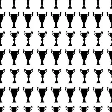 Winner trophy cup seamless pattern. Black simple silhouette texture Stock Illustration