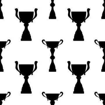 Winner trophy cup seamless pattern. Black simple silhouette texture Stock Illustration