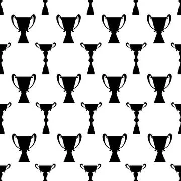 Winner trophy cup seamless pattern. Black simple silhouette texture Stock Illustration