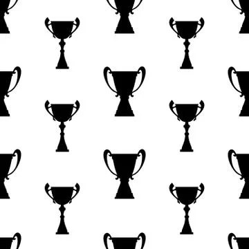 Winner trophy cup seamless pattern. Black simple silhouette texture Stock Illustration