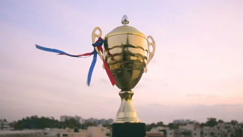 Winner trophy on sky background	 Stock Footage 149873136