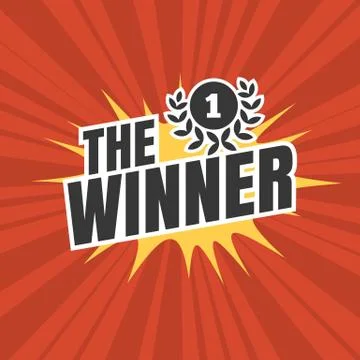 The winner typographic on red sun rays background and wreath icon Stock Illustration