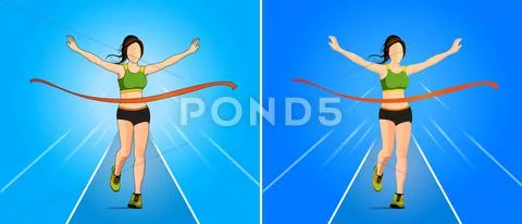 The winner vector in woman running Athletics game at finish line Stock Illustration