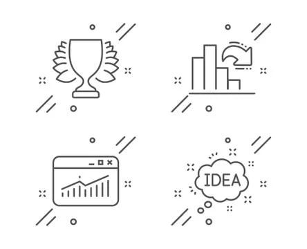 Winner, Website statistics and Decreasing graph icons set. Idea sign. Vector Stock Illustration