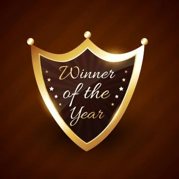 Winner of the year vector golden label design Stock Illustration