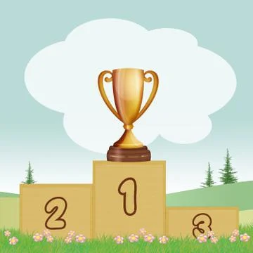 Winner's cup on the podium Stock Illustration