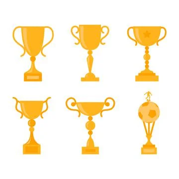 Winners cup. Set of different golden bowls. Stock Illustration