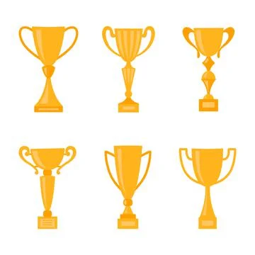 Winners cup. Set of different golden bowls. Stock Illustration