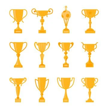 Winners cup. Set of different golden bowls. Stock Illustration