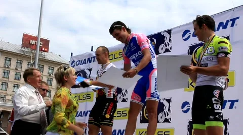 Winners of cycle race Stock Footage 732040