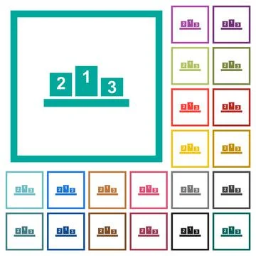 Winners podium with inside numbers flat color icons with quadrant frames 스톡 일러스트