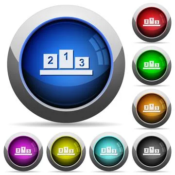 Winners podium with inside numbers round glossy buttons Stock Illustration