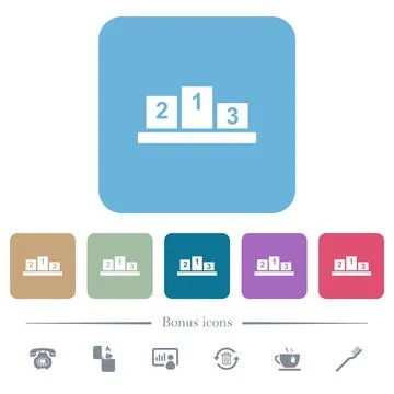 Winners podium with inside numbers white flat icons on color rounded square b Stock Illustration