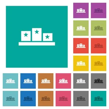 Winners podium with inside stars square flat multi colored icons Stock Illustration