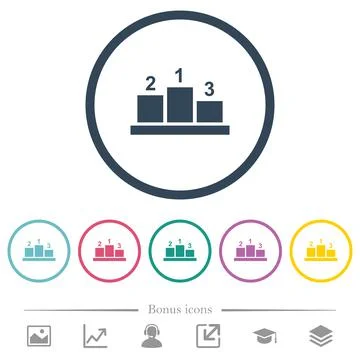 Winners podium with outside numbers flat color icons in round outlines Stock Illustration